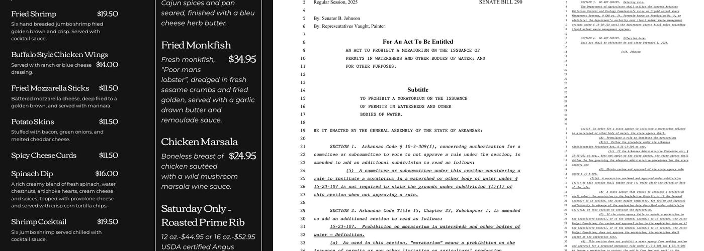 Gaston's White River Resort Menu