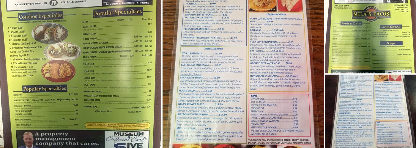 Nelas Tacos Menu