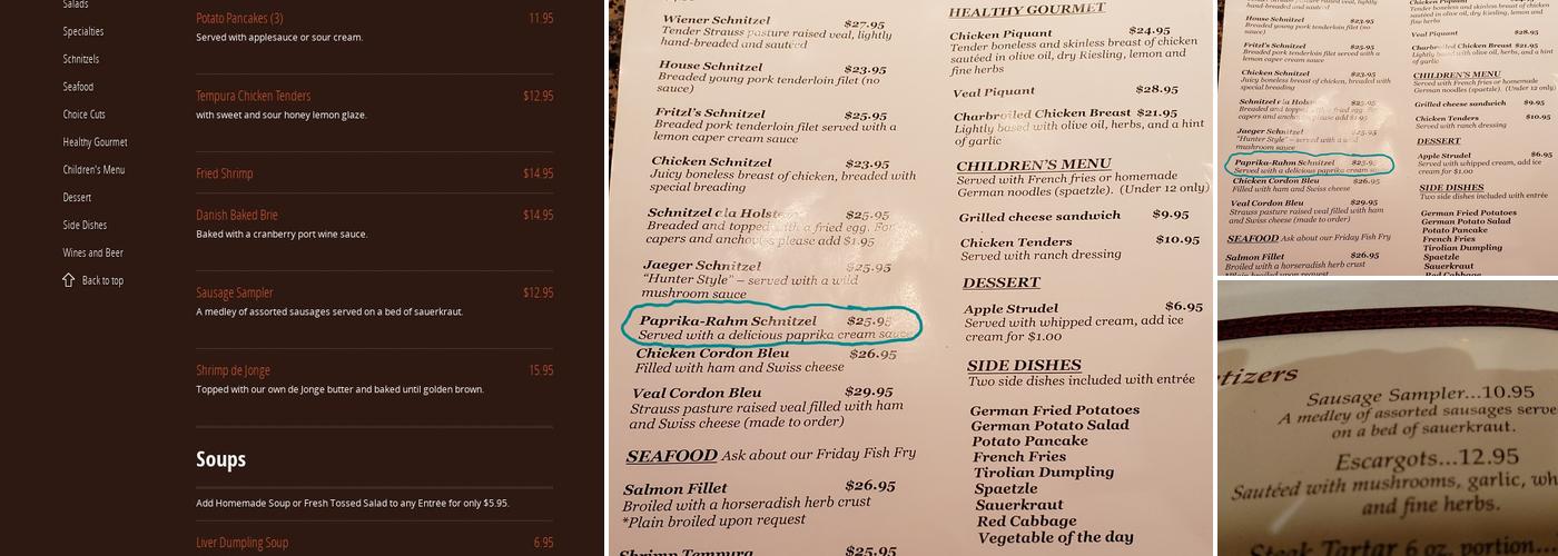 Fritzl's Restaurant and Pub Menu