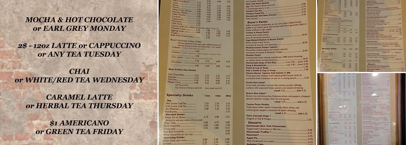 Bucer's Coffee House Pub Menu