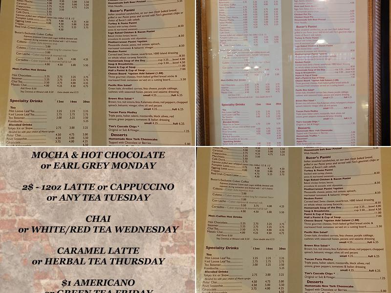 Bucer's Coffee House Pub Menu