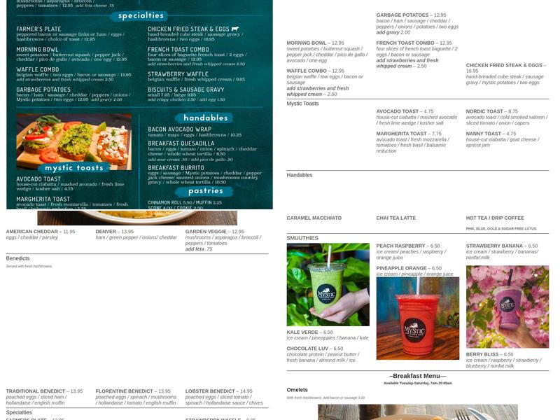 Mystic Cafe Menu