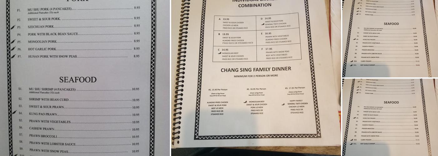 Chang Sing Restaurant Menu
