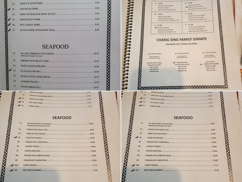 Chang Sing Restaurant Menu