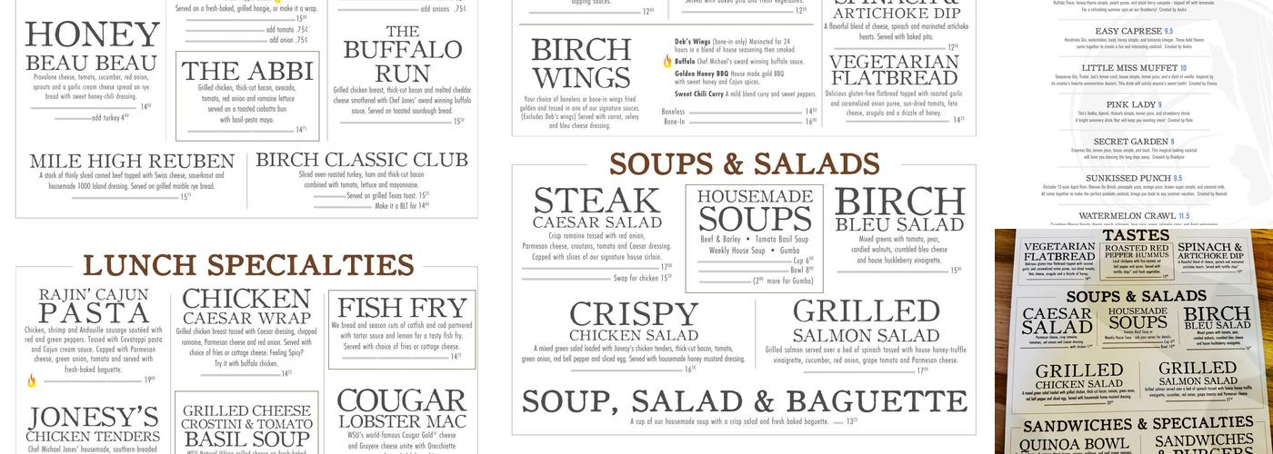 Birch and Barley Menu