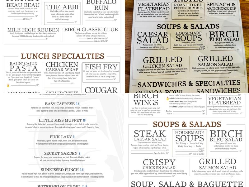 Birch and Barley Menu