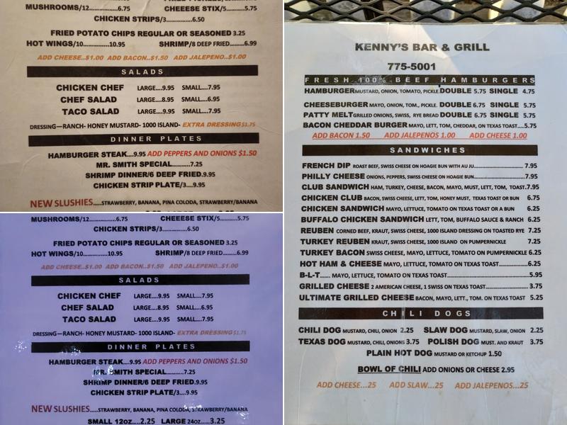 Kenny's Bar & Grill Menu
