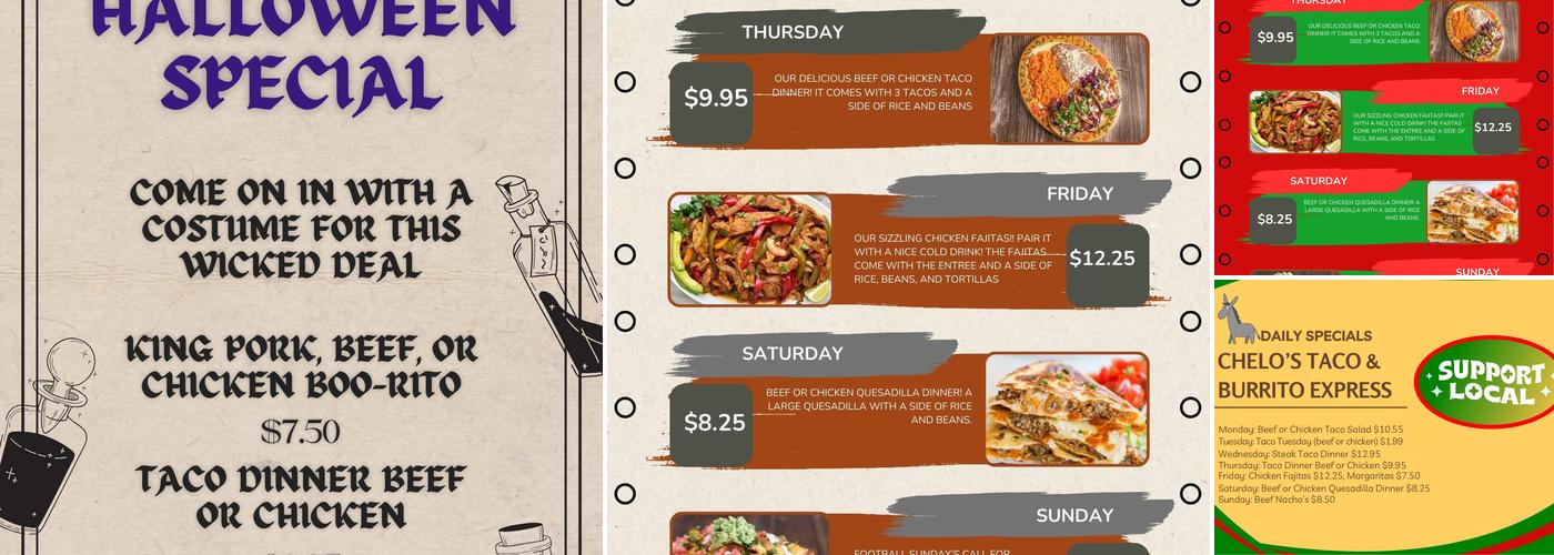 Chelo's Taco & Burrito Express Menu