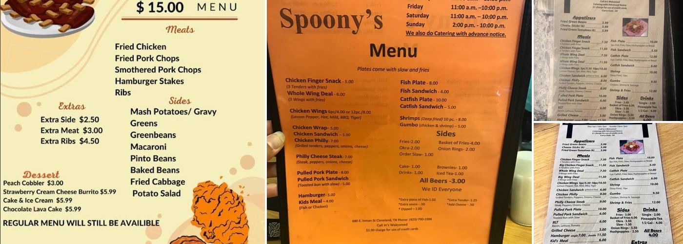 Spoonys Menu