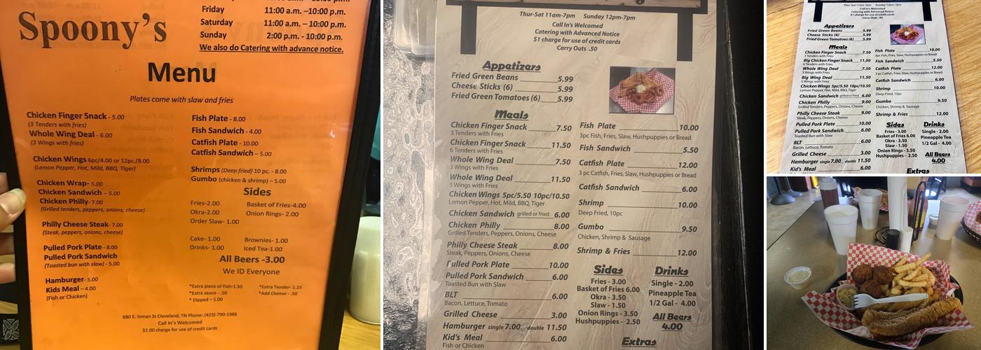 Spoonys Menu