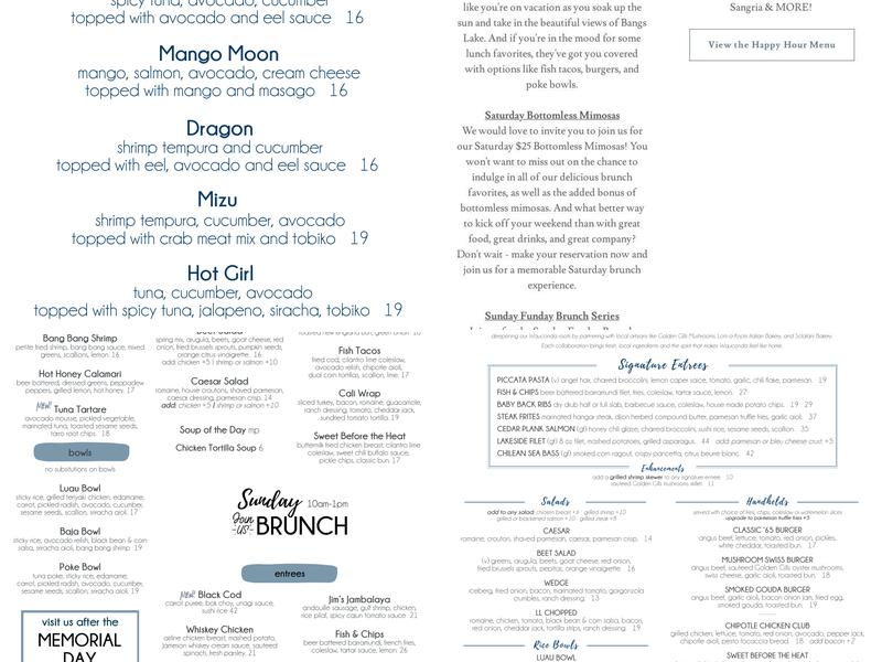 Lindy's Landing Menu