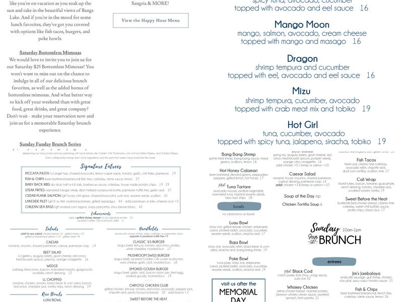 Lindy's Landing Menu