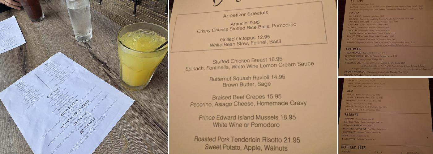 Bimbo's Italian Restaurant Menu