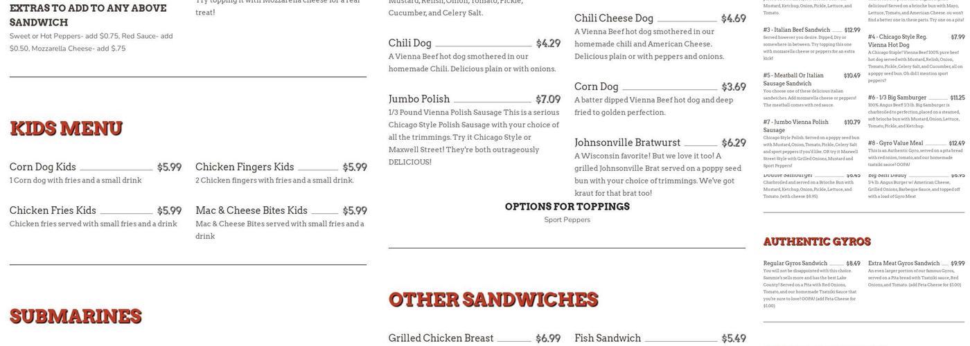 Sammie's Menu
