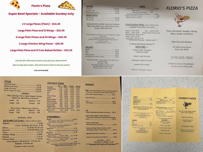 Florio's Pizza Menu