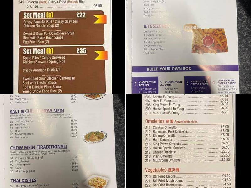 Sunrise Chinese takeway Menu