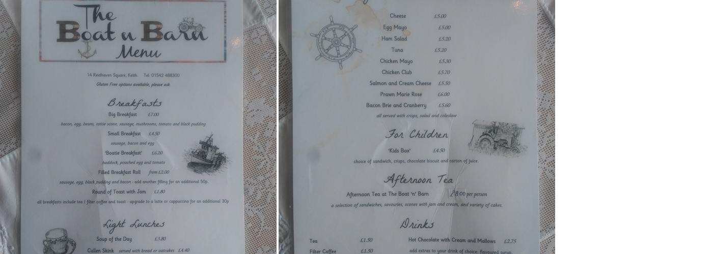 Boat 'N' Barn Menu