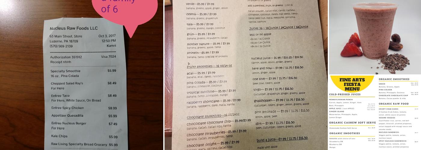 Nucleus Raw Foods Menu