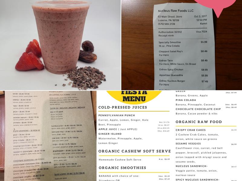 Nucleus Raw Foods Menu