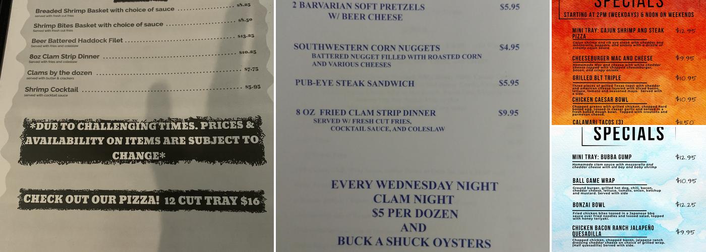 Plains Pub Menu