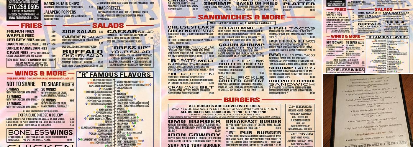 R Bar and Grill Menu