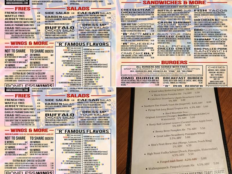 R Bar and Grill Menu