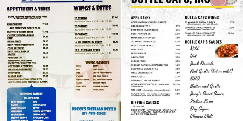 Bottle Caps, Inc. Menu