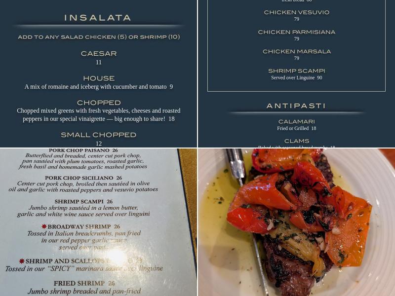 Paisano's On Broadway Italian Steakhouse Menu