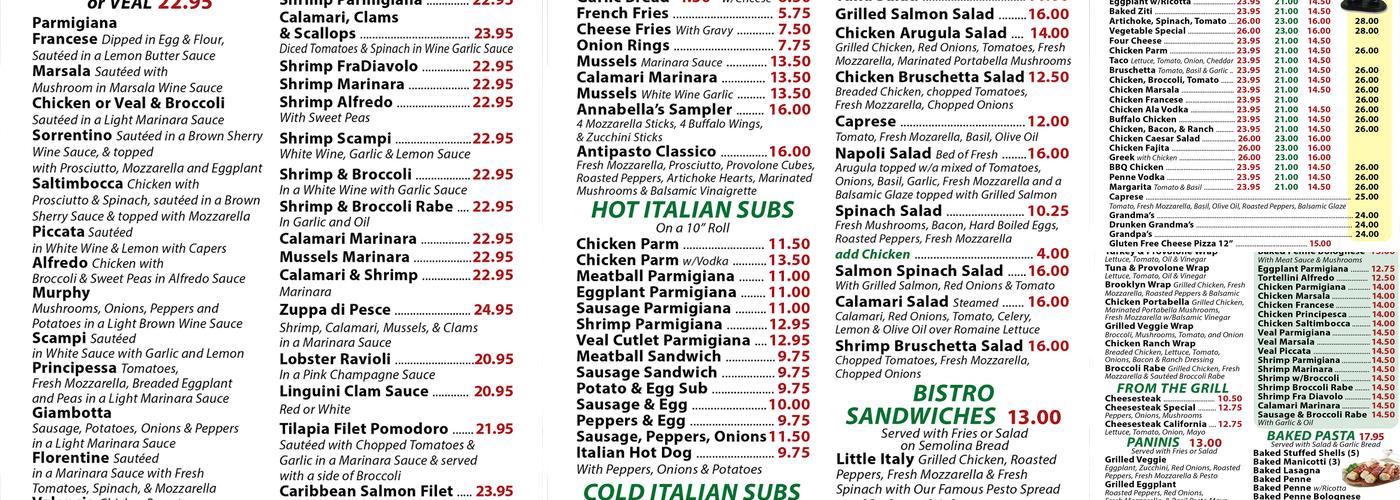 Annabella's Pizza & Restaurant Menu