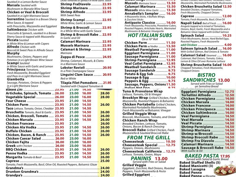 Annabella's Pizza & Restaurant Menu