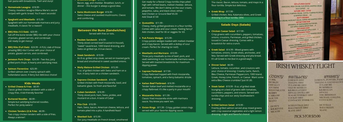 Doyle's Pub Menu