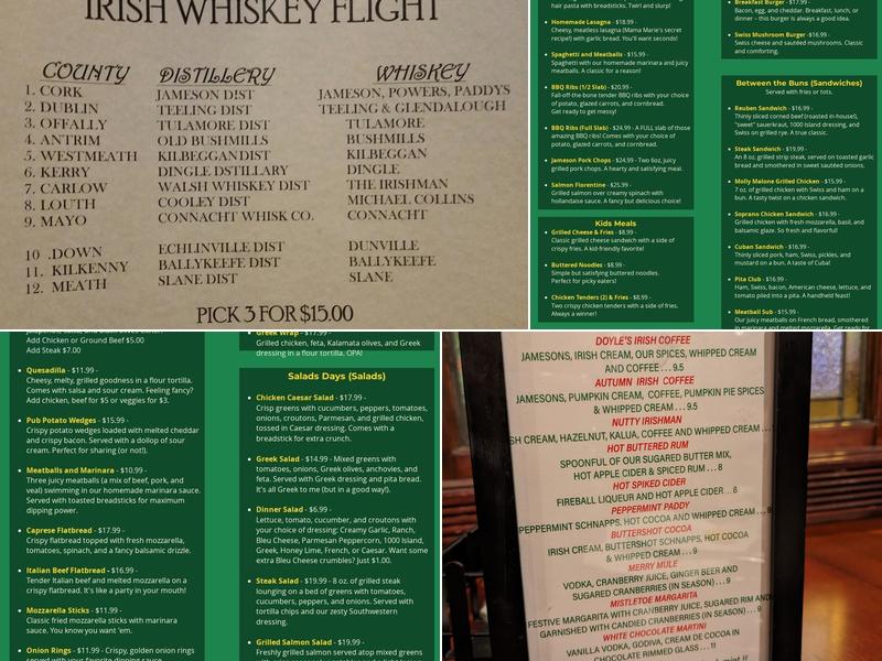 Doyle's Pub Menu