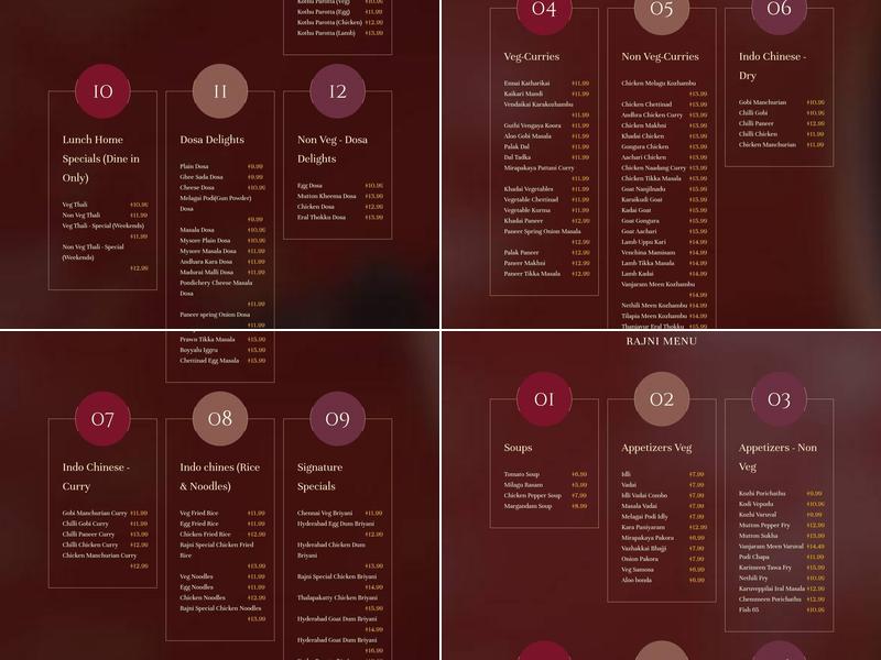Rajni Indian cuisine Menu