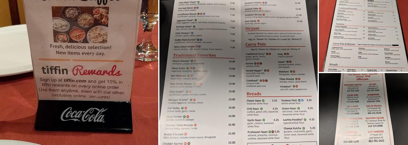 Tiffin Indian Cuisine East Hanover Menu