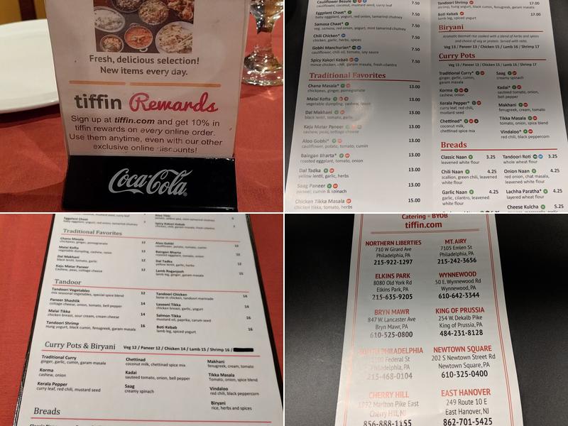 Tiffin Indian Cuisine East Hanover Menu