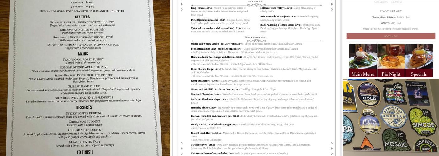 Fetherston Arms Hotel Menu