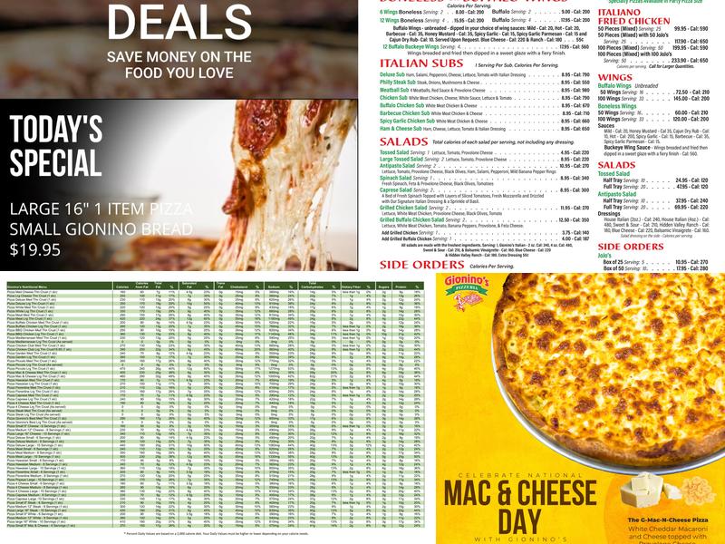 Gionino's Pizzeria Menu