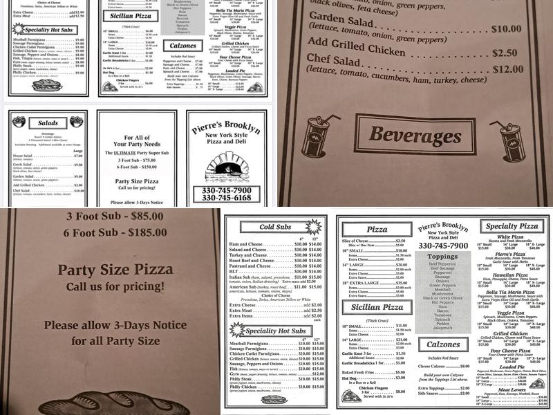 Pierre's Brooklyn Pizza & Deli Menu