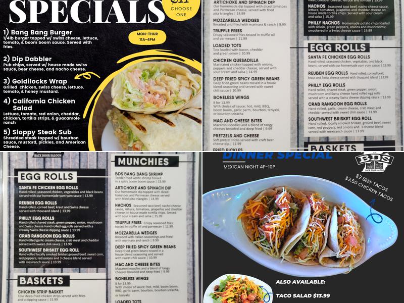 Back Door Saloon Menu