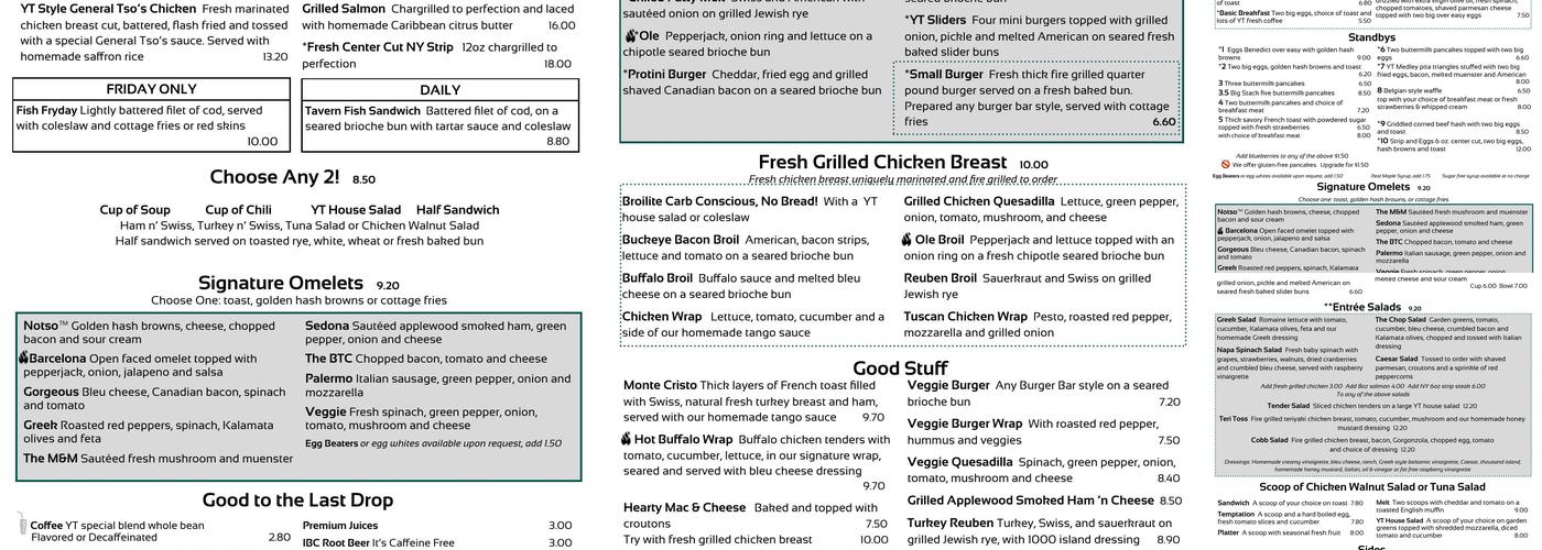 Yours Truly Hudson Menu