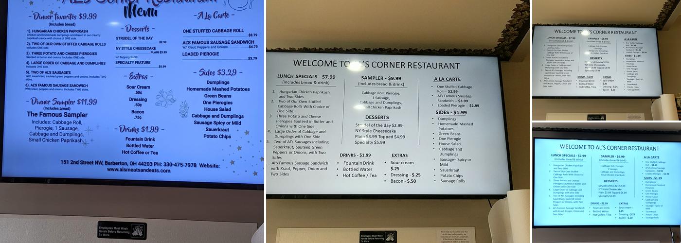 Al's Corner Restaurant Menu