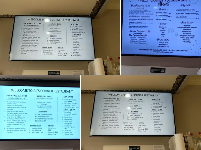 Al's Corner Restaurant Menu