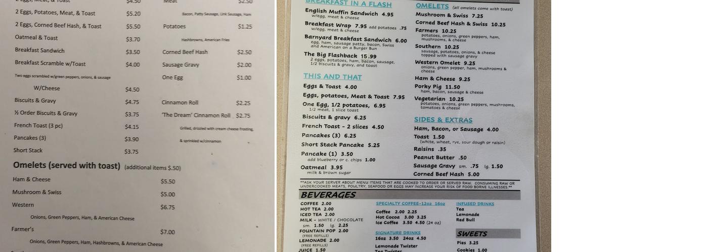 Flashback diner Menu