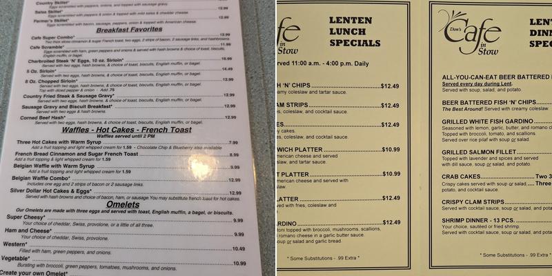 The Cafe in Stow Menu