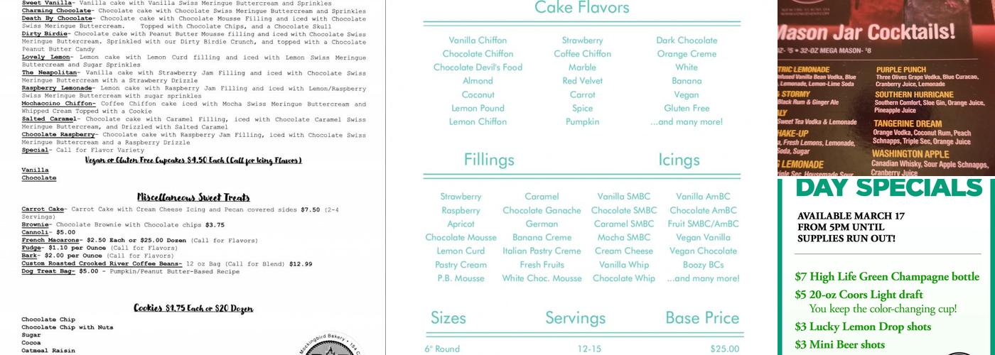 The Venice Cafe Menu