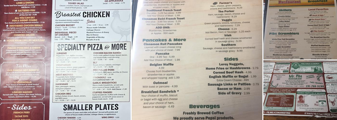 Mr. Pibs Restaurant Menu