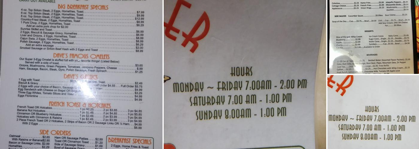 Dave's Diner Menu