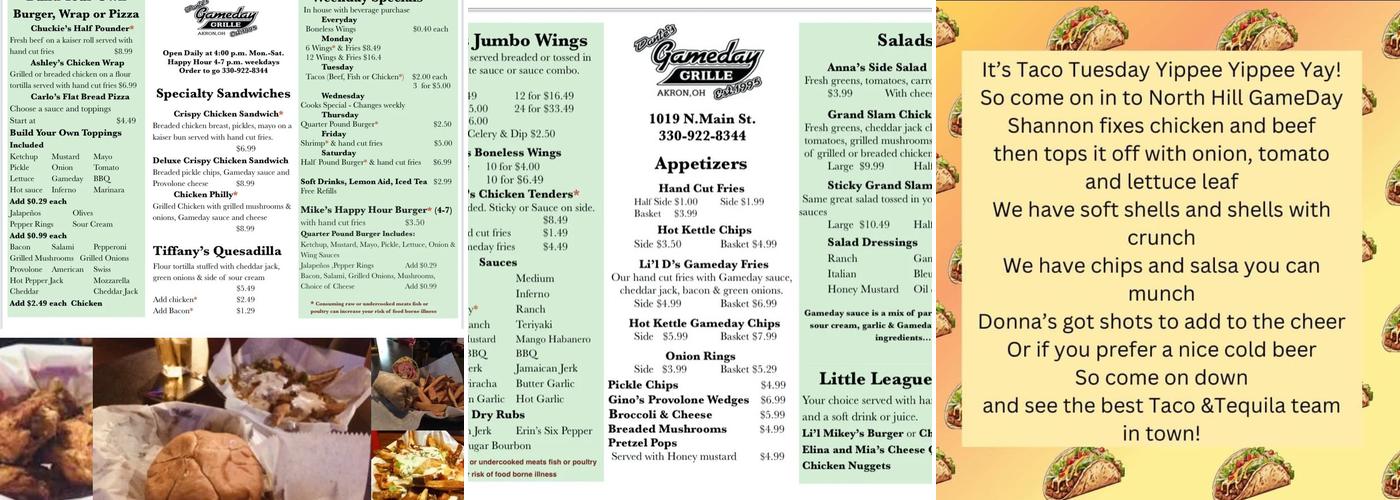 Dante's Gameday Grille Menu
