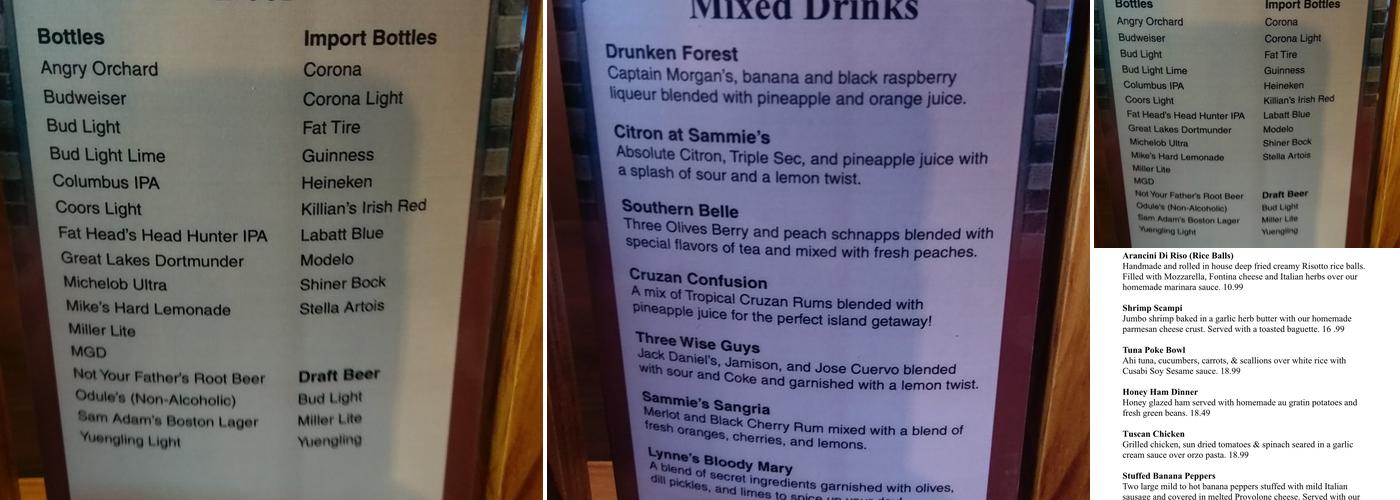 Sammie's Bar and Grill Menu