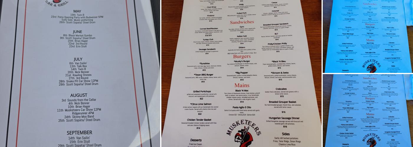Musketeers Bar & Grill Menu